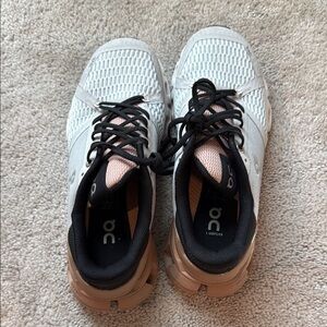 On Running White and Tan Sneakers Minimalist Design